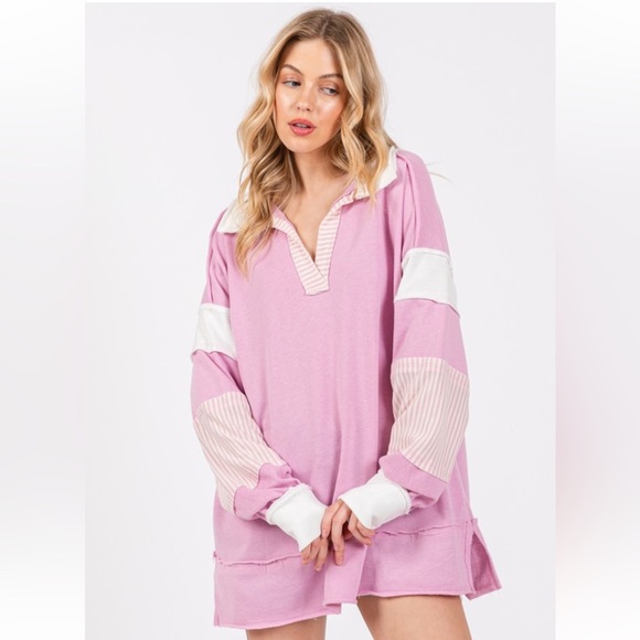 13 Striped Contrast Collared Pullover Sweatshirt - Picture 4 of 7